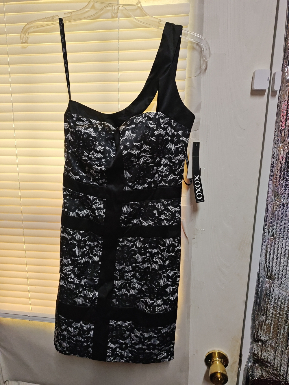 XOXO Black Lace One-Shoulder Bodycon Dress